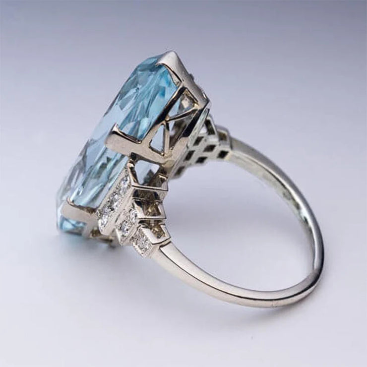 Luxury Female Light Sky Blue Wedding Ring
