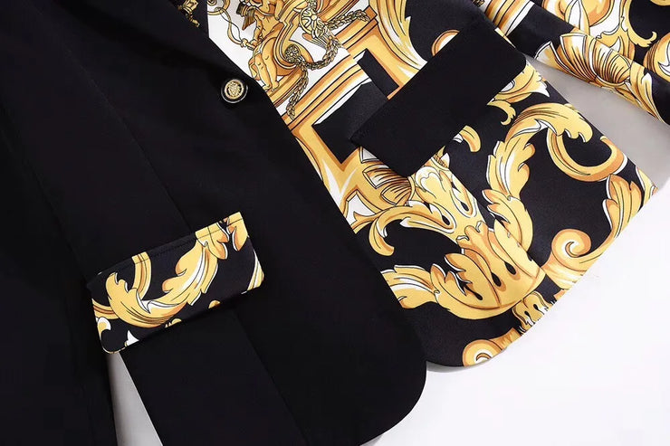 European and American Long sleeve retro printed suit