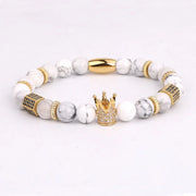 Classic Cubic Zirconia Crown Charm Natural Stone Beads Elastic Bracelet