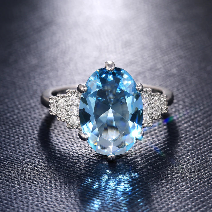 Luxury Female Light Sky Blue Wedding Ring