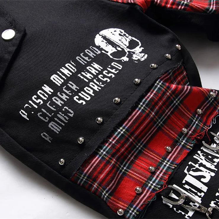Men's Scotland Punk Rivet Patch Black Denim