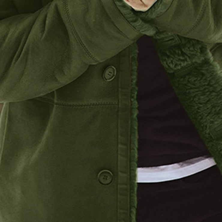 Men Windproof  Lapel Mid-Length Thicken Fur Lined Casual Jacket