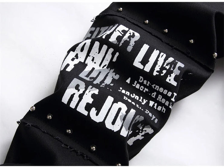 Men's Scotland Punk Rivet Patch Black Denim