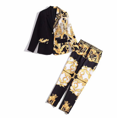 European and American Long sleeve retro printed suit