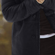 Men Windproof  Lapel Mid-Length Thicken Fur Lined Casual Jacket