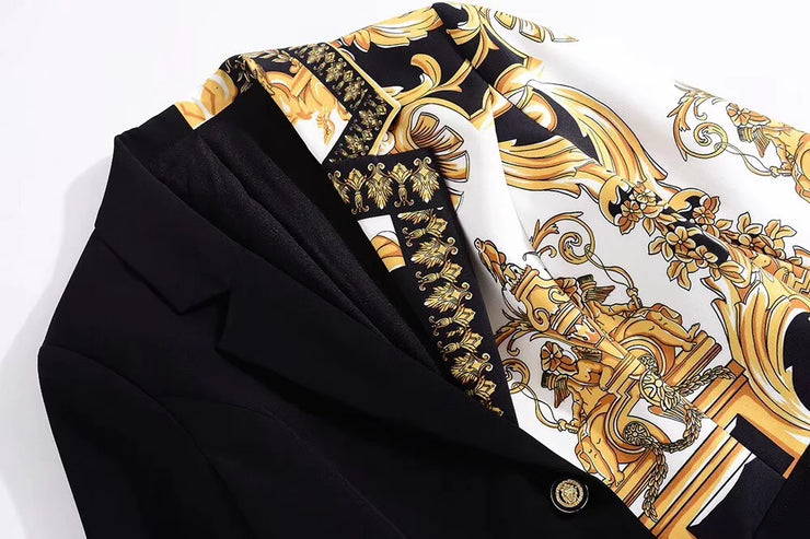 European and American Long sleeve retro printed suit