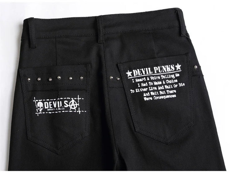 Men's Scotland Punk Rivet Patch Black Denim