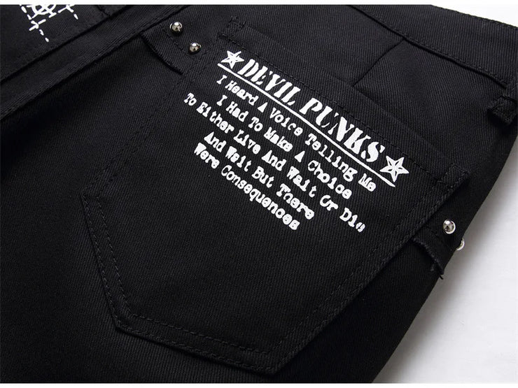 Men's Scotland Punk Rivet Patch Black Denim