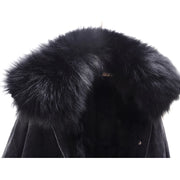 NATURAL FOX FUR COLLAR REMOVABLE RABBIT FUR DENIM JACKET