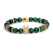 Classic Cubic Zirconia Crown Charm Natural Stone Beads Elastic Bracelet