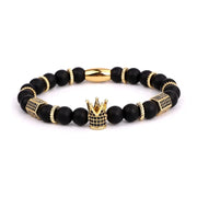 Classic Cubic Zirconia Crown Charm Natural Stone Beads Elastic Bracelet