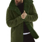 Men Windproof  Lapel Mid-Length Thicken Fur Lined Casual Jacket