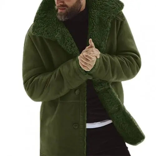 Men Windproof  Lapel Mid-Length Thicken Fur Lined Casual Jacket
