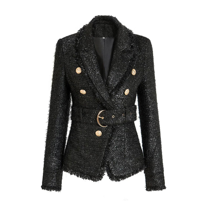 Vintage High-Luxury Solid Tweed Tassel Jacket