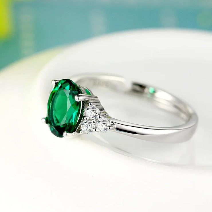 Trendy Oval Green Cubic Zirconia Adjustable Ring