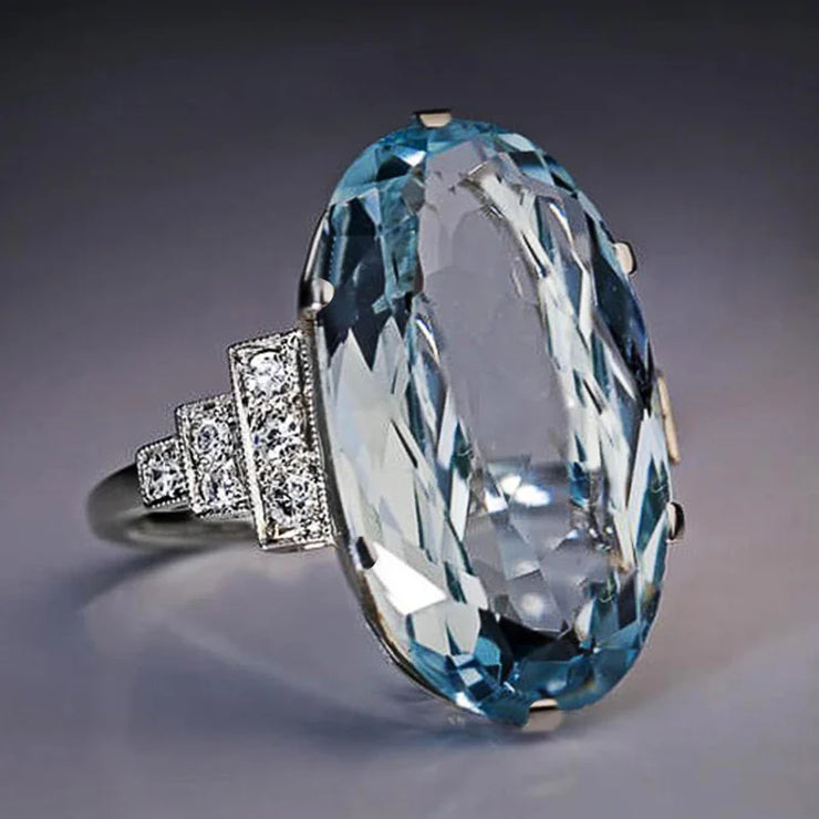 Luxury Female Light Sky Blue Wedding Ring
