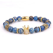Classic Cubic Zirconia Crown Charm Natural Stone Beads Elastic Bracelet