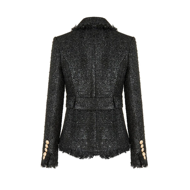 Vintage High-Luxury Solid Tweed Tassel Jacket