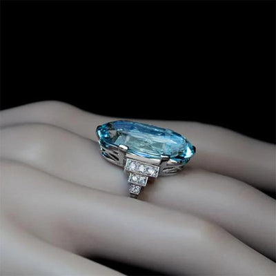 Luxury Female Light Sky Blue Wedding Ring