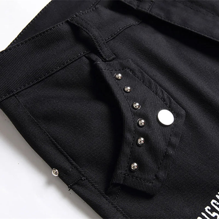 Men's Scotland Punk Rivet Patch Black Denim