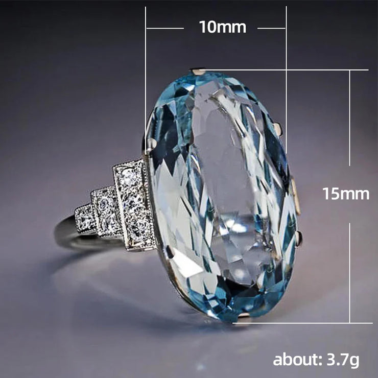 Luxury Female Light Sky Blue Wedding Ring