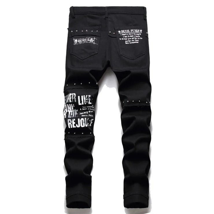 Men's Scotland Punk Rivet Patch Black Denim