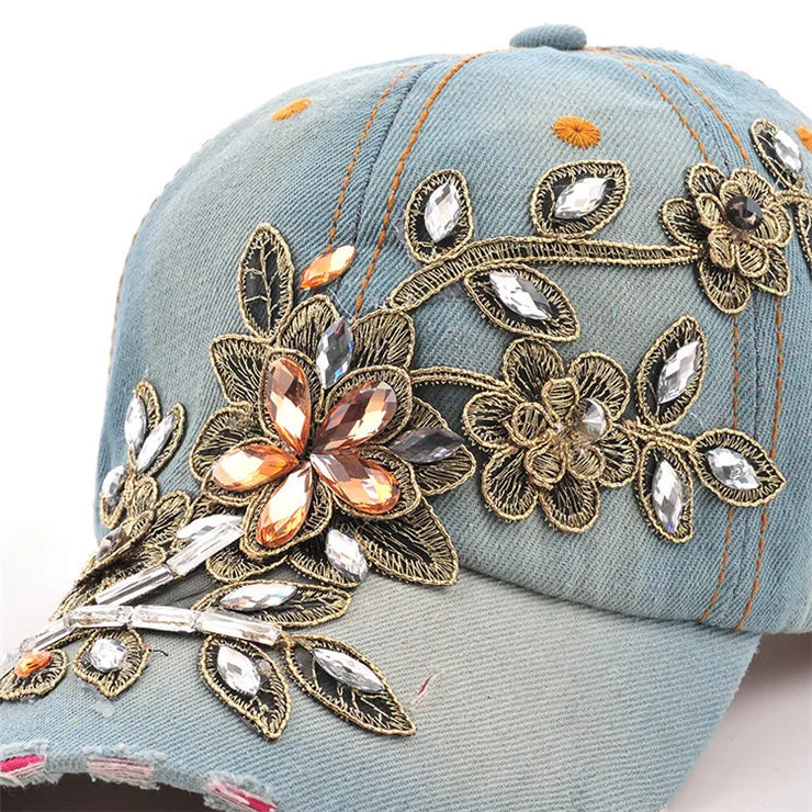 Diamond Painting Embroidery Flower Denim cap