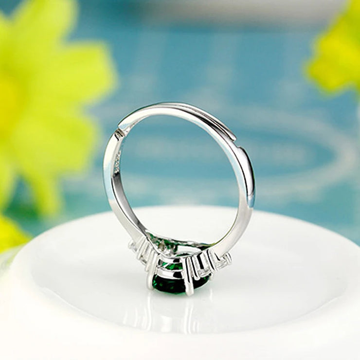 Trendy Oval Green Cubic Zirconia Adjustable Ring