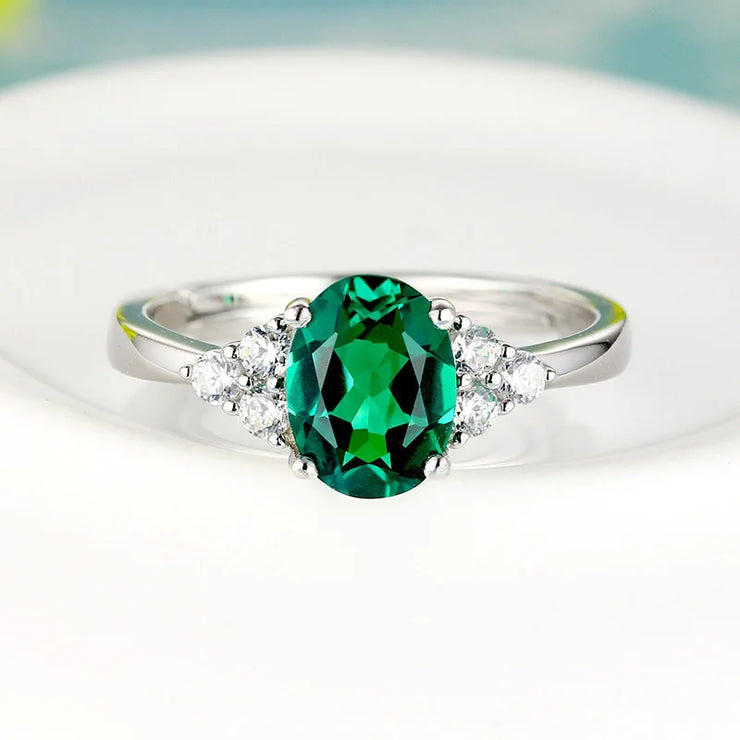 Trendy Oval Green Cubic Zirconia Adjustable Ring