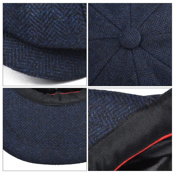 BOTVELA Blue Herringbone Newsboy Cap