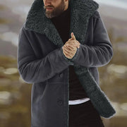 Men Windproof  Lapel Mid-Length Thicken Fur Lined Casual Jacket