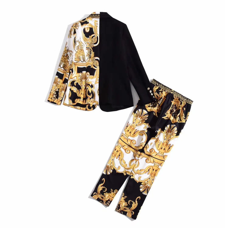 European and American Long sleeve retro printed suit