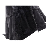 NATURAL FOX FUR COLLAR REMOVABLE RABBIT FUR DENIM JACKET