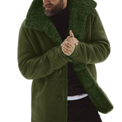 Men Windproof  Lapel Mid-Length Thicken Fur Lined Casual Jacket