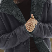 Men Windproof  Lapel Mid-Length Thicken Fur Lined Casual Jacket
