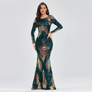 Luxury O-neck Long-Sleeve Shinning party Wear Dress
