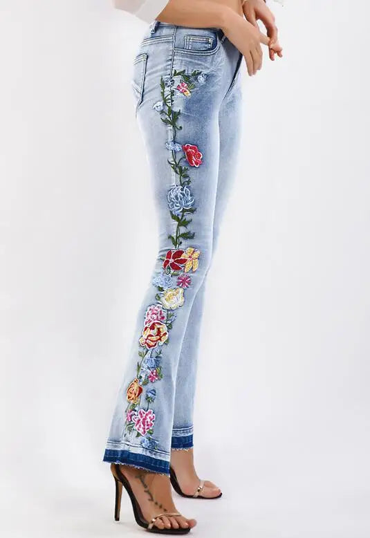 Luxury flora Embroidered Flared Denim