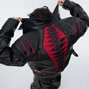 FEWQ Niche Deconstruction Fold Design  Leather Jacket