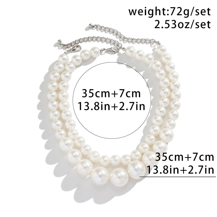 Elegant Two Piece Imitation Pearl Beaded Choker Necklaces