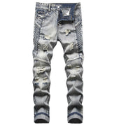 New Men's Nostalgic Retro Ripped Embroidered Jeans