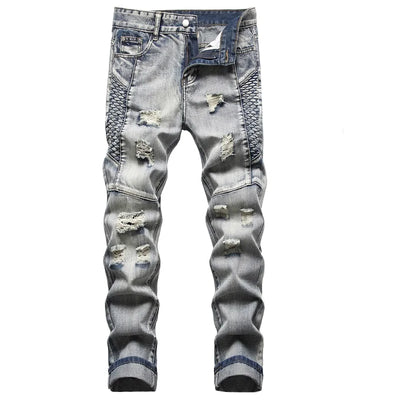 New Men's Nostalgic Retro Ripped Embroidered Jeans