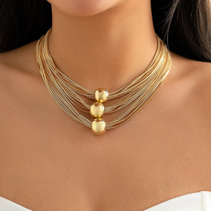 Gothic Layered Big Ball Pendant Choker Necklace