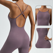 Women Backless Cross Seamless Gym Jumpsuit