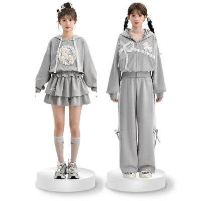 Grey Kawaii Mori Girl Versatile Sports Leisure