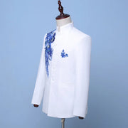 Men Chinese Tunic Sequin Embroidery 2 Pieces Dress Suit