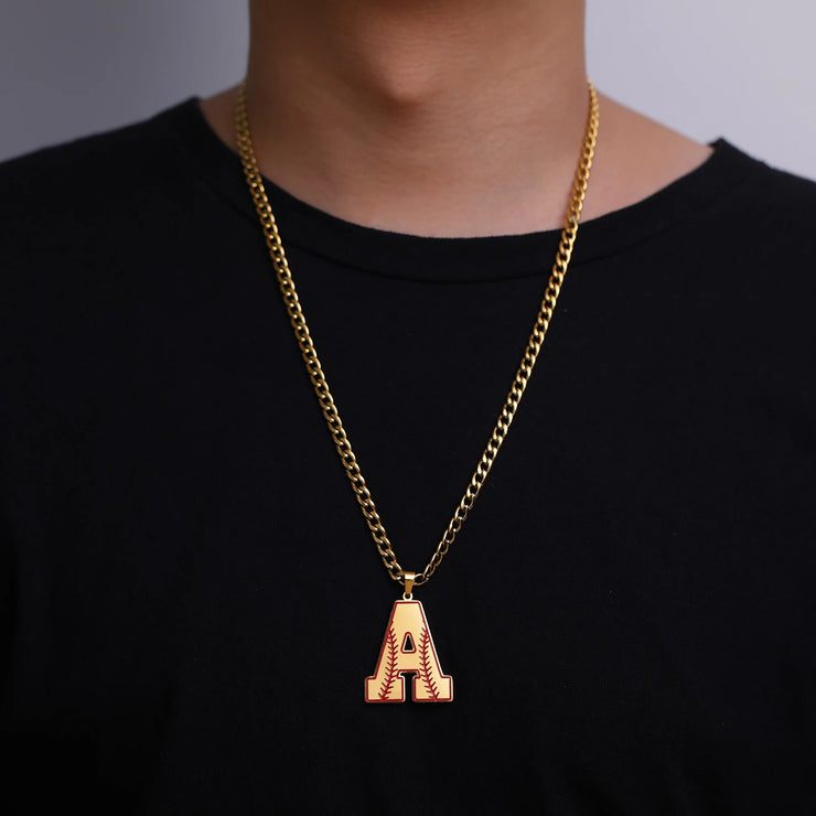 Alphabet A Baseball Pendant Necklace