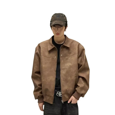 Tailor American Style Vintage Distressed High-end Feel Trendy Zipper Jacket