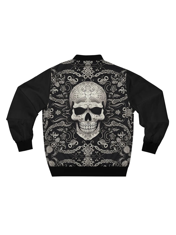 Gothic skull 3d pattern zip up bomber jacket