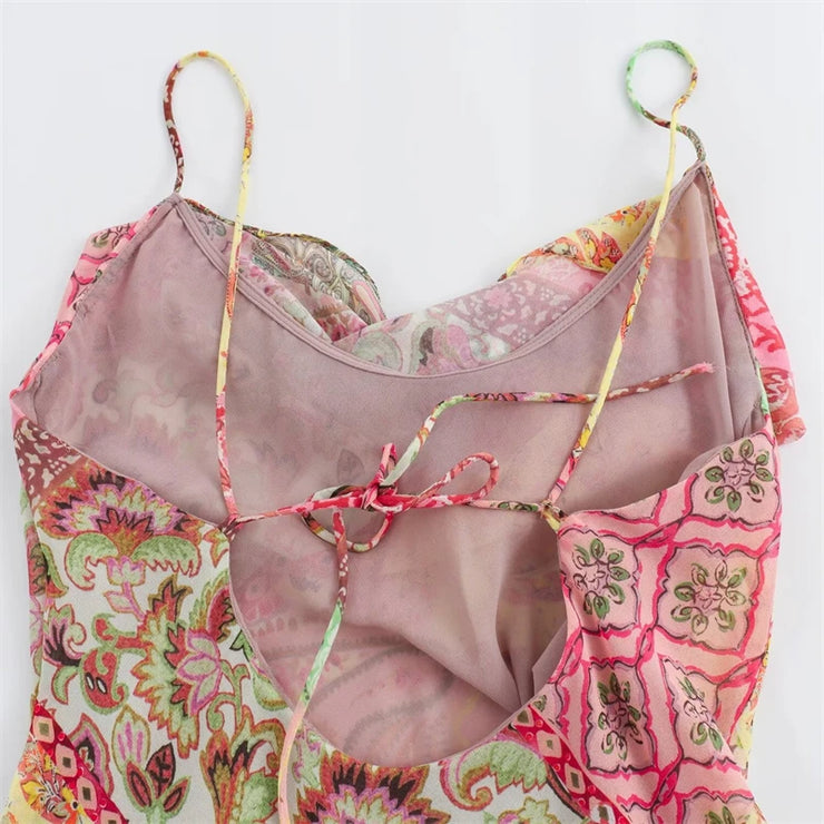 British Patchwork Print Backless Middy Dresses for Women