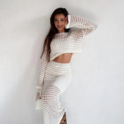 Women Casual Crochet Knit Two Piece Skirt